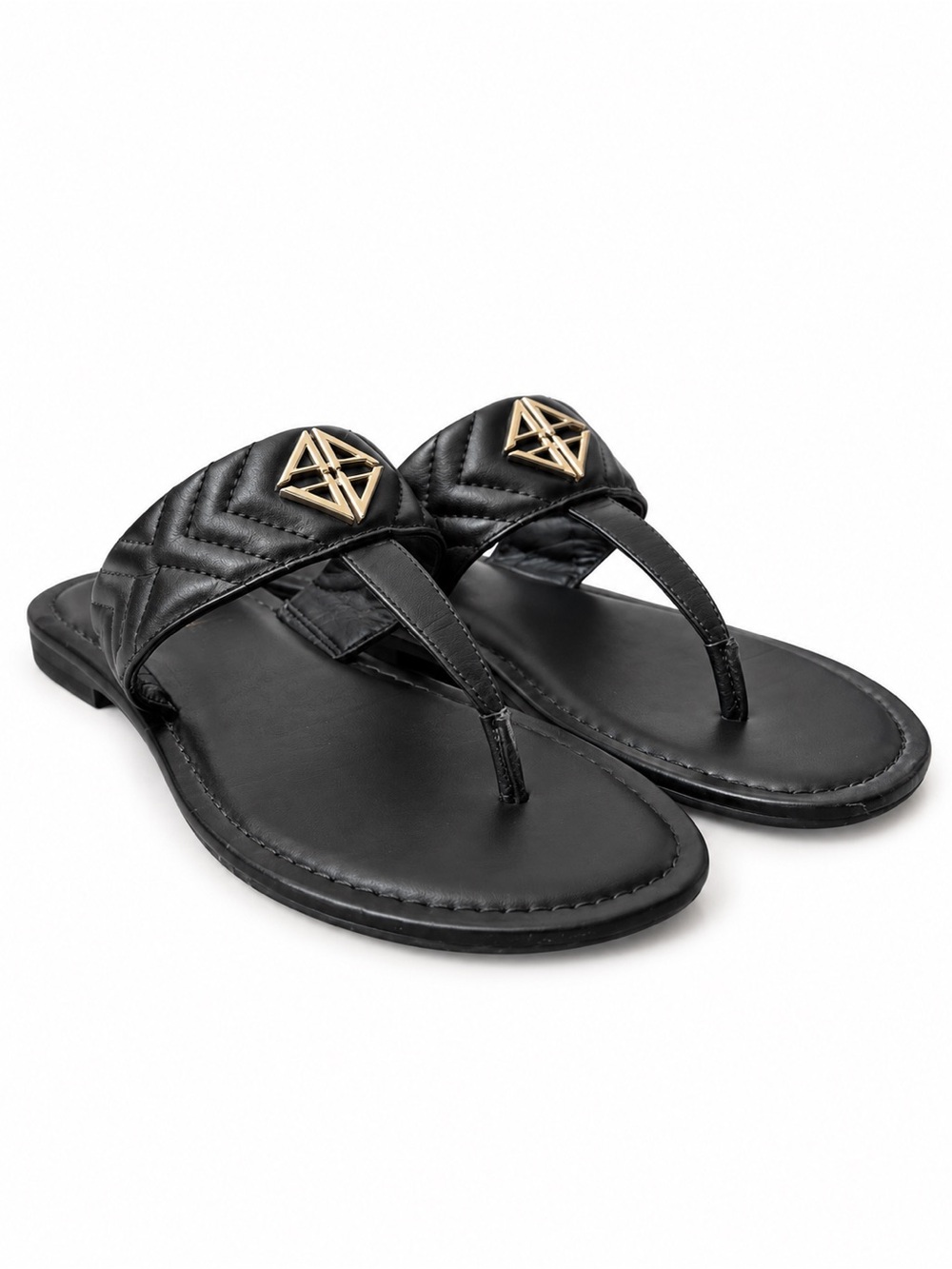 Antonio Melani | Black Quilted Thong Sandals Silver Logo | Women’s Size: 7